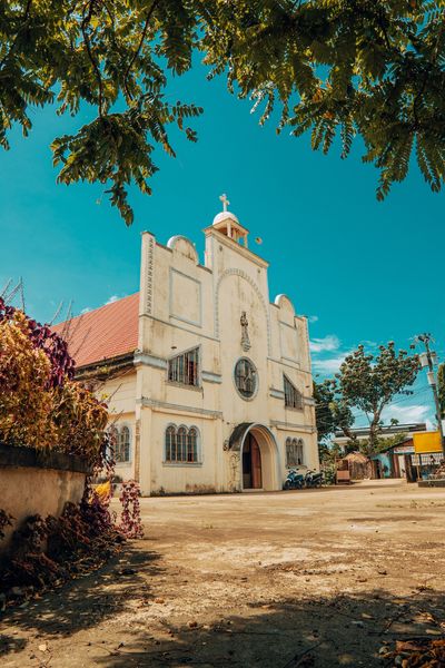 White facade of Santa Monica Church, Taytay, Palawan