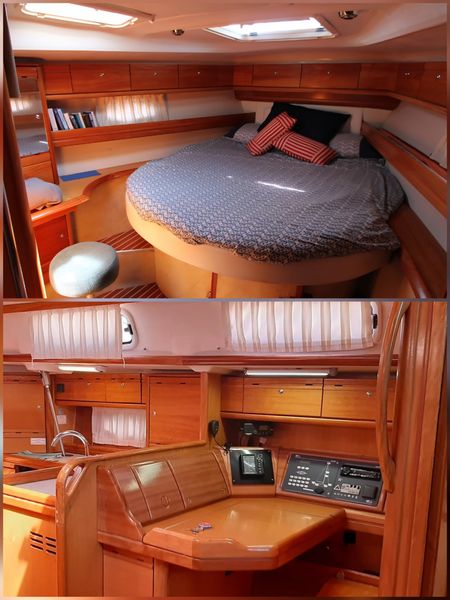Master cabin with double bed and the chart table