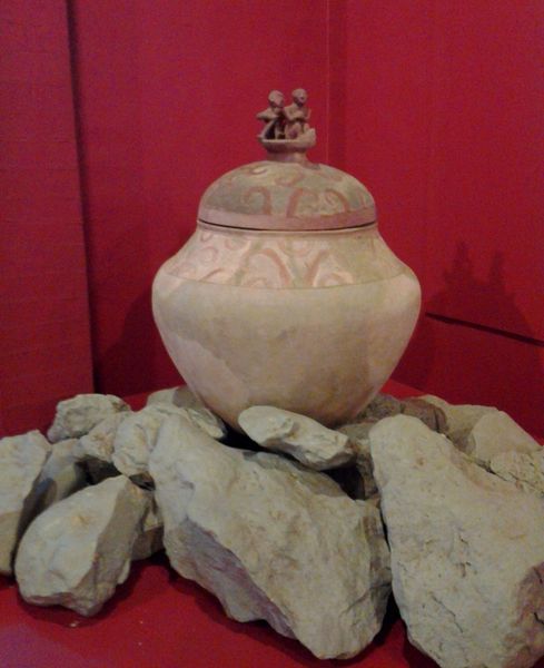 Replica of the Manunggul burial jar on display at the Palawan Museum